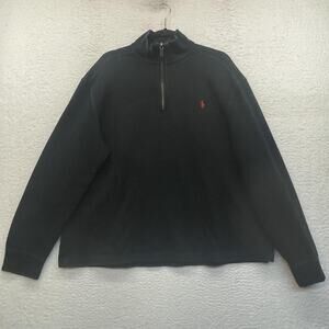 Vintage Polo Ralph Lauren Sweater Mens XL Black Red Pullover Pony 1/4 Zip Cotton